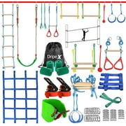 50FT Ninja Warrior Obstacle Course for Kids - Double Slacklines with 10 Most Complete Accessories for Kids, Swing, Trapeze Swing, Rope Ladder, Obstacle Net, 1.2M Arm Trainer