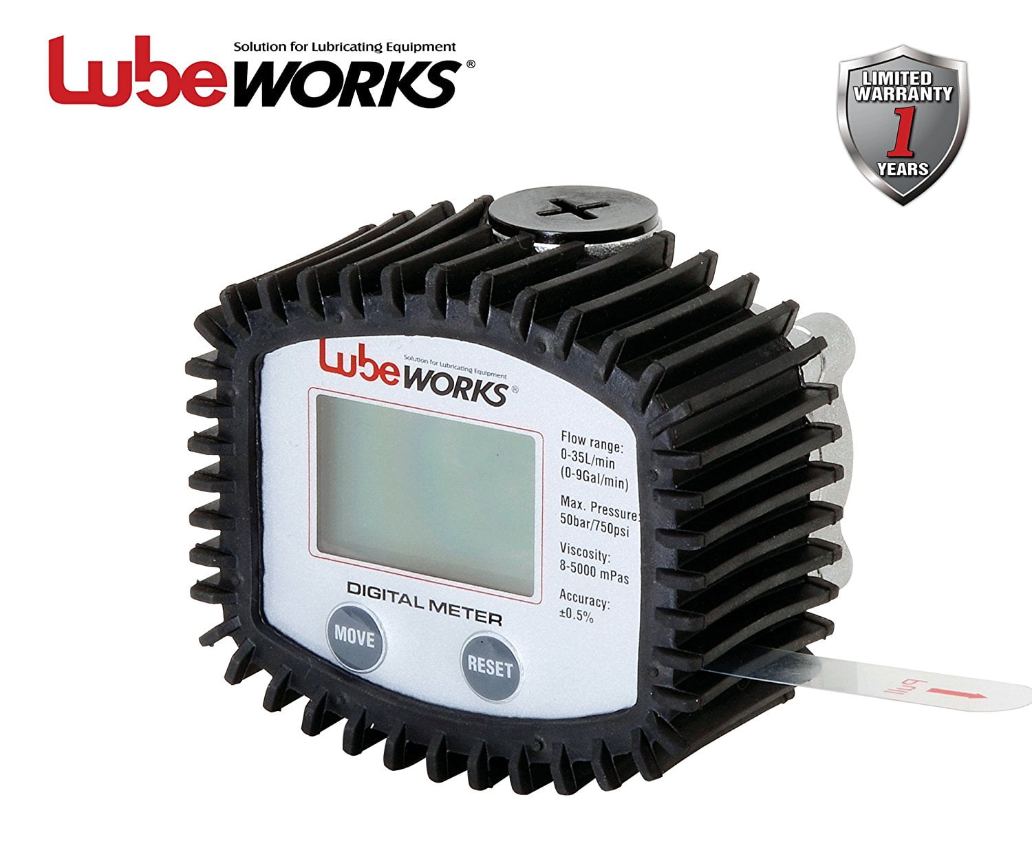 Lubeworks Digital Oil Flow Meter 1/2" NPT Inlet, +/ 0.5 Accuracy