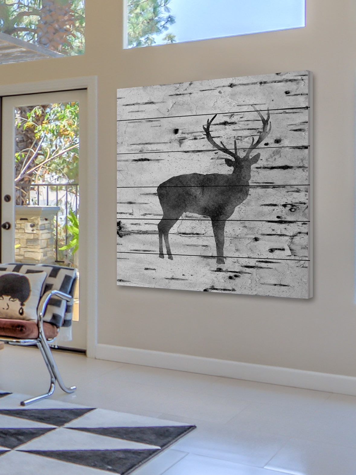 "Deer Birch Bark" Painting Print on White Wood