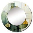 thumbnail image 2 of Designart "Abstract Shapes With Olive Orbits" Abstract Shapes Round Mirror Wall Decor Modern - Large Green Round Office Mirror - Round Mirror - 29" x 29", 2 of 6