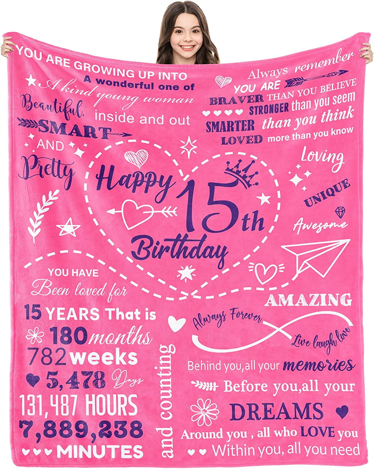  Peliny Chrid Quinceanera Gifts Blanket - 15 Year Old Girl Gifts  for Birthday - 15th Birthday Gifts for Teen Girls Throws 60X50 - 15th  Birthday Decorations for Girls - 15 Year