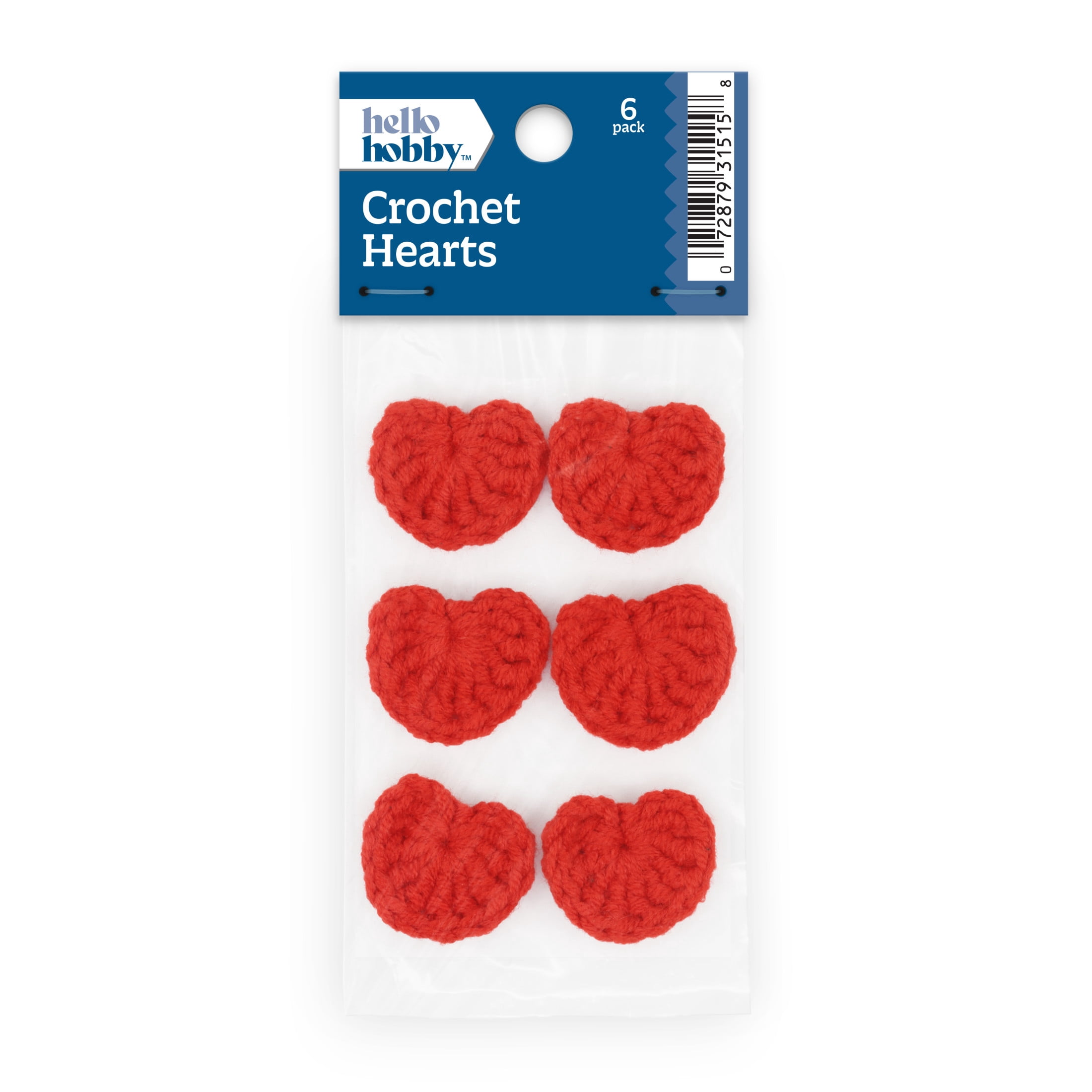 Hello Hobby Accessory Crochet Hearts, Red, 6 piece