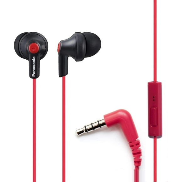 Panasonic ErgoFit Auriculares con cable, auriculares internos con micrófono y controlador de llamadas, auriculares ergonómicos de ajuste personalizado (S/M/L), conector de 3,5 mm para teléfonos y port