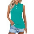 thumbnail image 2 of WTOBBY Women's Solid Color Lapel Button Sleeveless Vest Casual Top, Summer Fashion Polo Style, Lightweight and Breathable, Ideal for Casual or Active Wear,Turquoise 2XL, 2 of 5