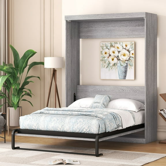 Pinovk Full Size Murphy Bed, can be Folded into a Cabinet, Gray