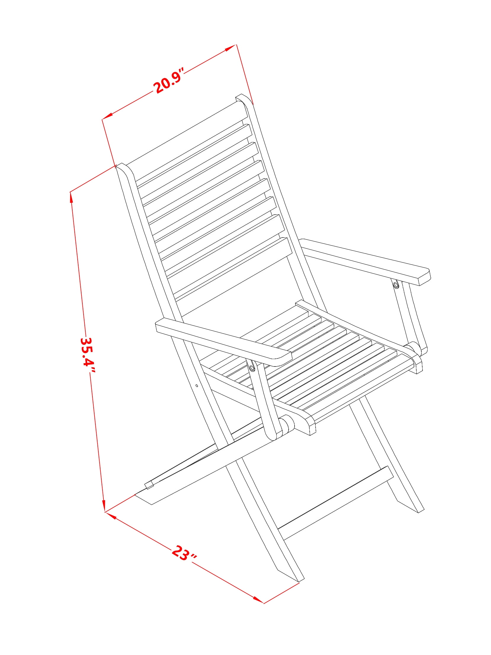 BBSCANA Solid Acacia Wood Outside patio Folding Chair With Arm Rest -Set of two