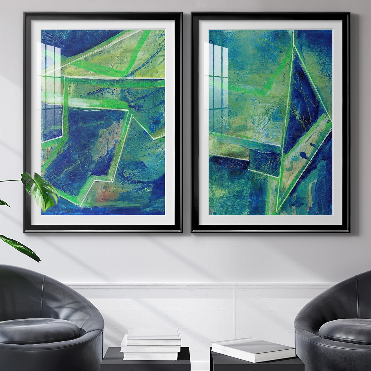 Wexford Home Geometric in Cool I Premium Framed Print, 26.5" x 36.5" - Ready to Hang, Black (Set of 2)
