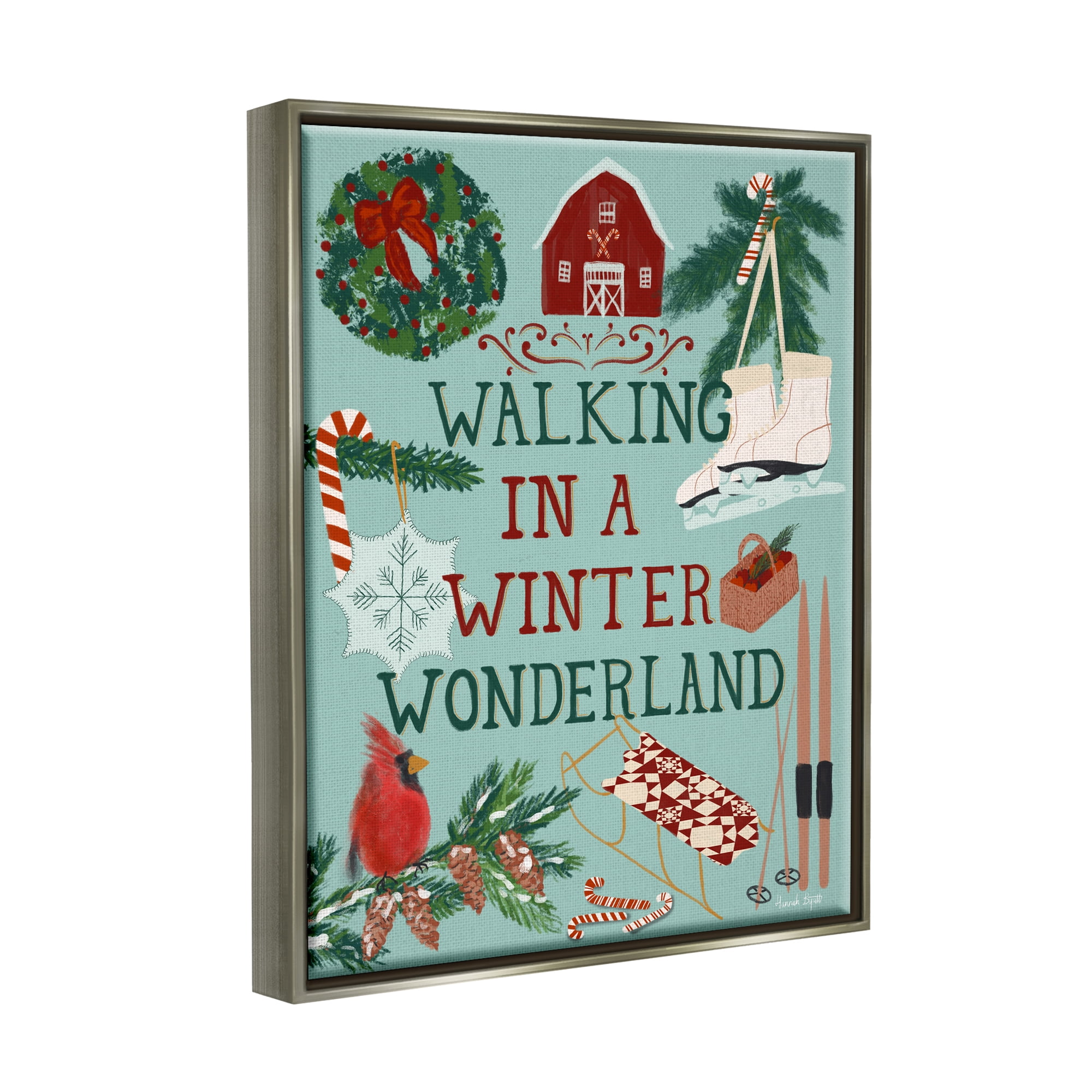 Stupell Industries Winter Wonderland Phrase Holiday Painting Gray Floater Framed Art Print Wall Art, 25 x 31