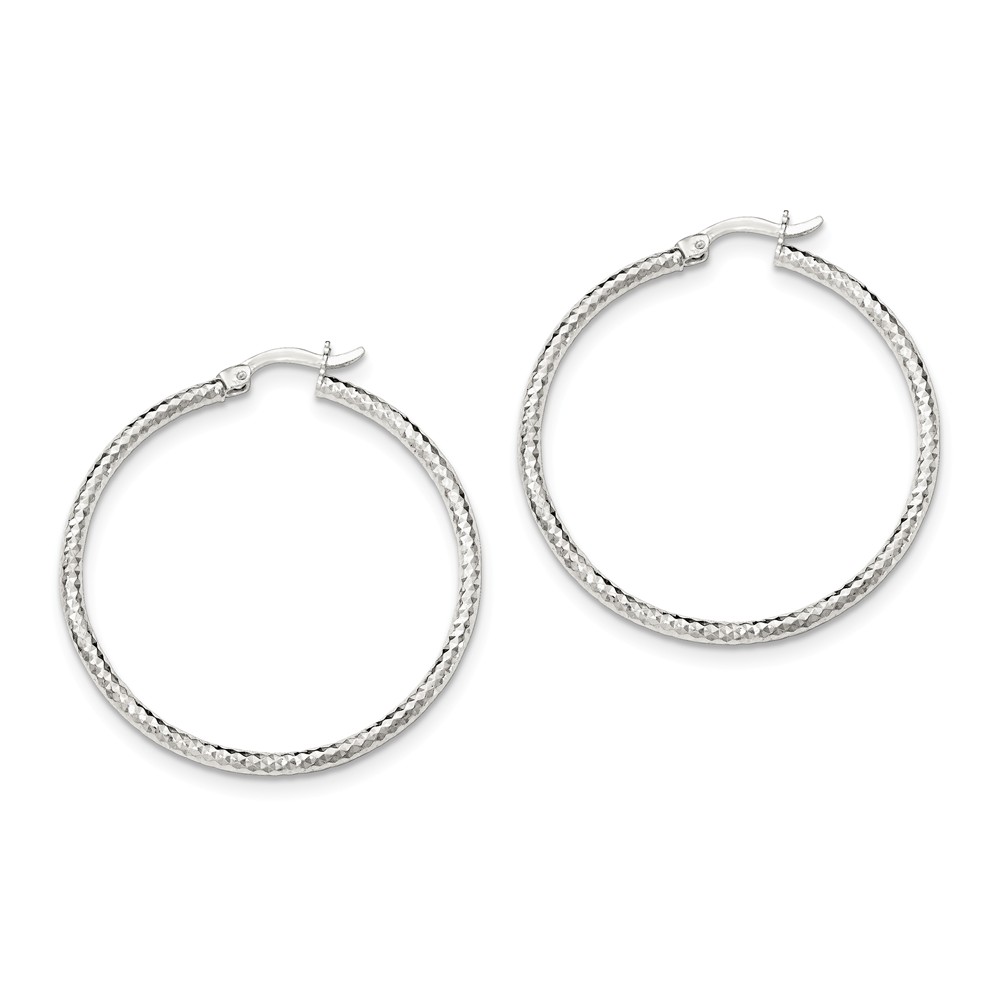 Solid 925 Sterling Silver Polished DiamondCut Large Hoop Earrings