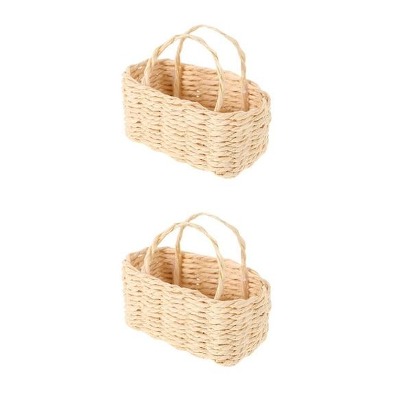 WORGEOUS 2pcs Miniature Dollhouse Basket Tiny Fruit Basket Wicker Picnic Basket Mini Egg Basket Small Shopping Basket Miniature Fruit Basket For Dollhouse Accessories