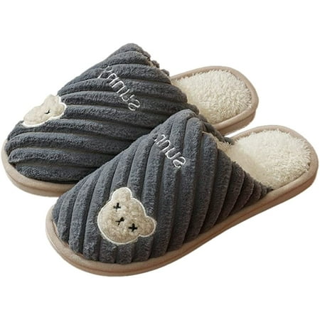 

PIKADINGNIS Cute Kiss Bear Furry House Slippers for Women Men Trendy Warm Soft Fluffy Fur Sleep Shoes Indoor