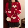 thumbnail image 4 of MOJOGO Cute Heart Print Sweater for Women Basic Crewneck Long Sleeve Pullover Tops Sweet Outfits for Valentine's Day Red Free Size, 4 of 8