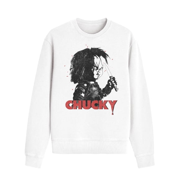 Chucky Child's Play Crew Neck Adult Unisex Long Sleeve T-Shirt (Bright White, S-XXL)