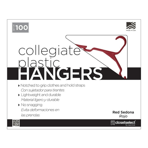 Closetselect Plastic Notched Adult Hangers for Any Clothing Type, Red Sedona 100 Count