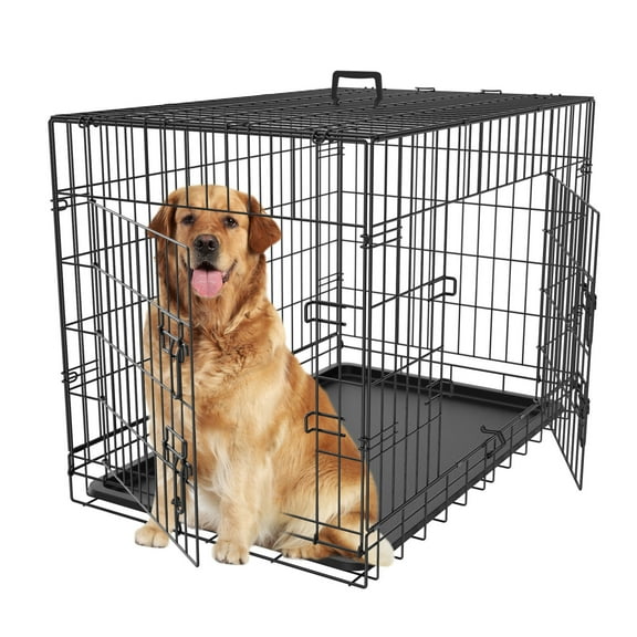 LINJH 36" Dog Crate Metal Wire Dog Crate Kennels Pet Dog Cage with Tray Double-Doors