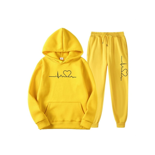 MAWCLOS Survêtements pour Femmes Ensembles à Capuche Deux Pièces Ensemble de Jogging à Manches Longues Décontracté Jaune TP