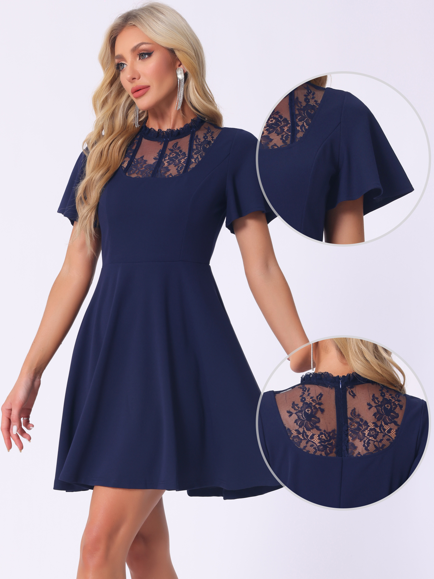 DARING DIVA Women's Lace Mesh Halter Neck Gothic Midi Dresses S Dark Blue