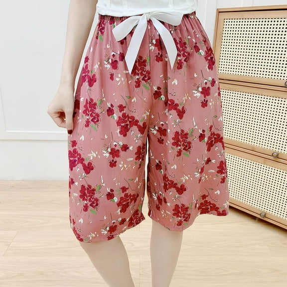 Ndbuld Women's Bermuda Shorts Jersey Shorts with Deep Pockets Women's Printed Shorts Thin Casual Sleepwear Shorts Home Shorts Sports Wearable Shorts Hot Pink Free Size