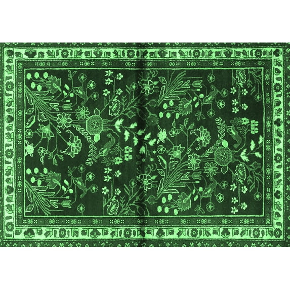 Ahgly Company Indoor Rectangle Persian Emerald Green Traditional Area Rugs, 6' x 9'