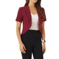 thumbnail image 4 of INSPIRE CHIC Women's Business Casual Lapel Short Sleeve Open Front Cropped Work Office Blazer XL Wine Red, 4 of 6