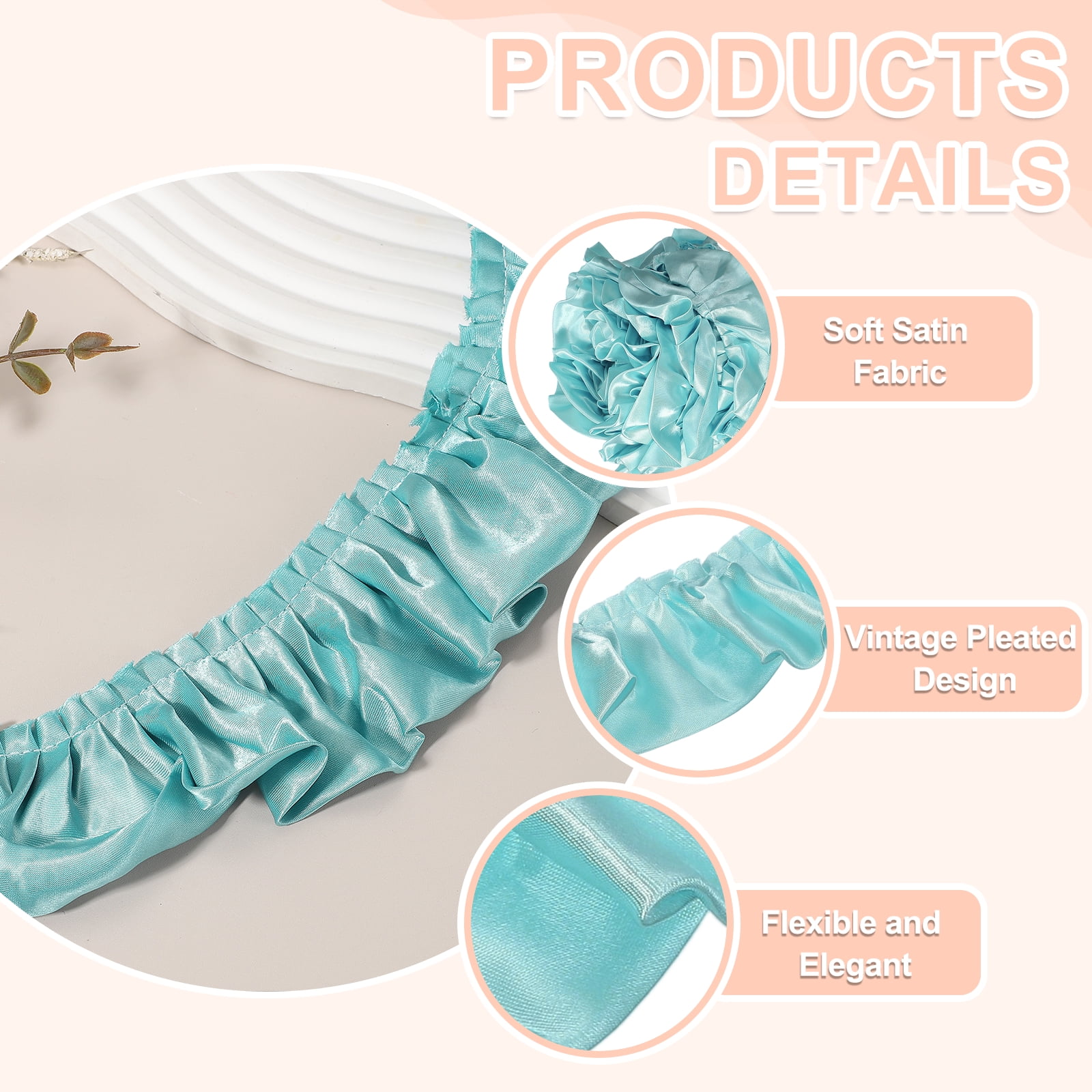 Uxcell 11 Yards 3D Pleated Chiffon Lace Trim 2" Width Satin Ruffle Ribbon Pleated Sewing Fabric Trim Peacock Blue