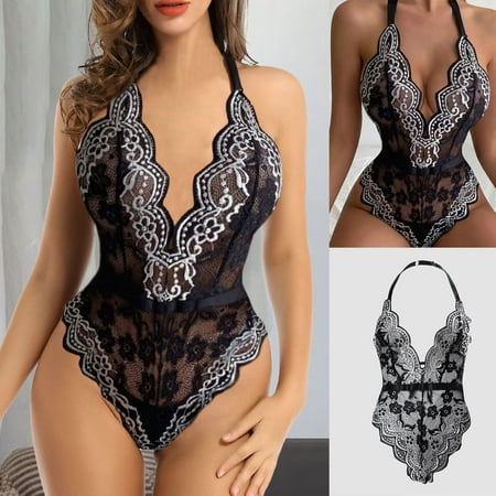 

UDAXB Lingerie Women s Fashion Sexy Lace One-piece Set Suit Solid Color Wireless Bra Sexy Underwear Panties