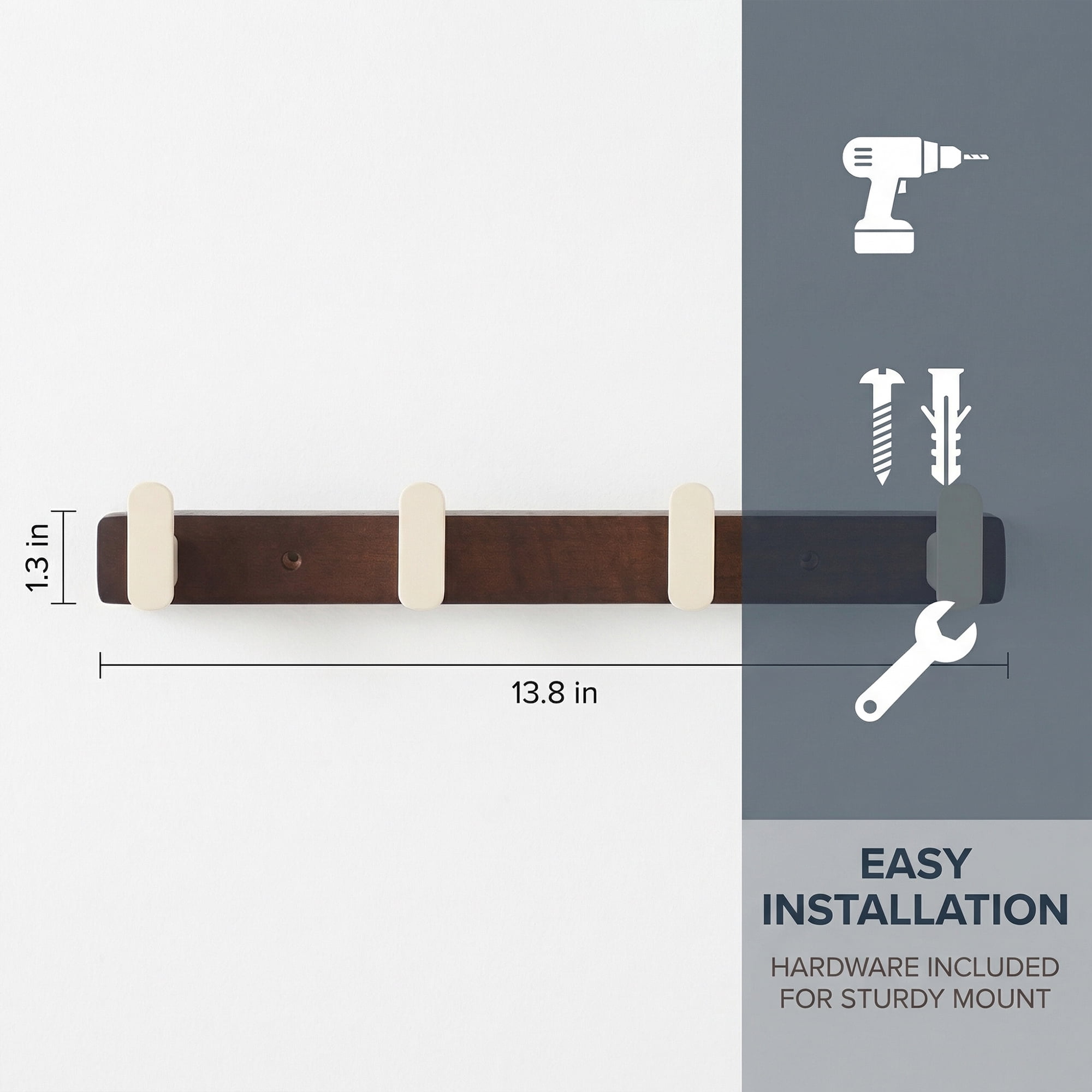 Unique Bargains Coat Rack Wall Mount Aluminum Wood 4 Hooks for Hanging Entryway White