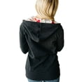 thumbnail image 3 of Womens Solid Color Stitching Printed Pocket Zipper Casual Hooded Sweater Coat, 3 of 4