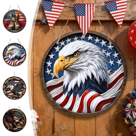 Memorial Day Saving!4th of July Decorations, Independence Day America Wooden Hanging Decoration Patriotic Round Wall Decor For Home And Porch Festival Celebration Hanging Board Decoration