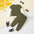 thumbnail image 2 of Zehjuhan Baby Boys Fall Winter Outfits Long Sleeve Crewneck Color Block Sweatshirt Top and Solid Pants Green White，3-6M, 2 of 7