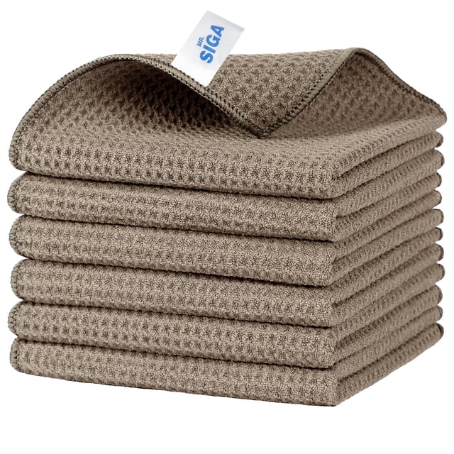 MR.SIGA Paños de Limpieza con patrón de gofre, Toallas de Limpieza de Microfibra absorbentes, Trapos de Limpieza de Cocina de Microfibra ultrasuave, Paquete de 6, Color caf&e