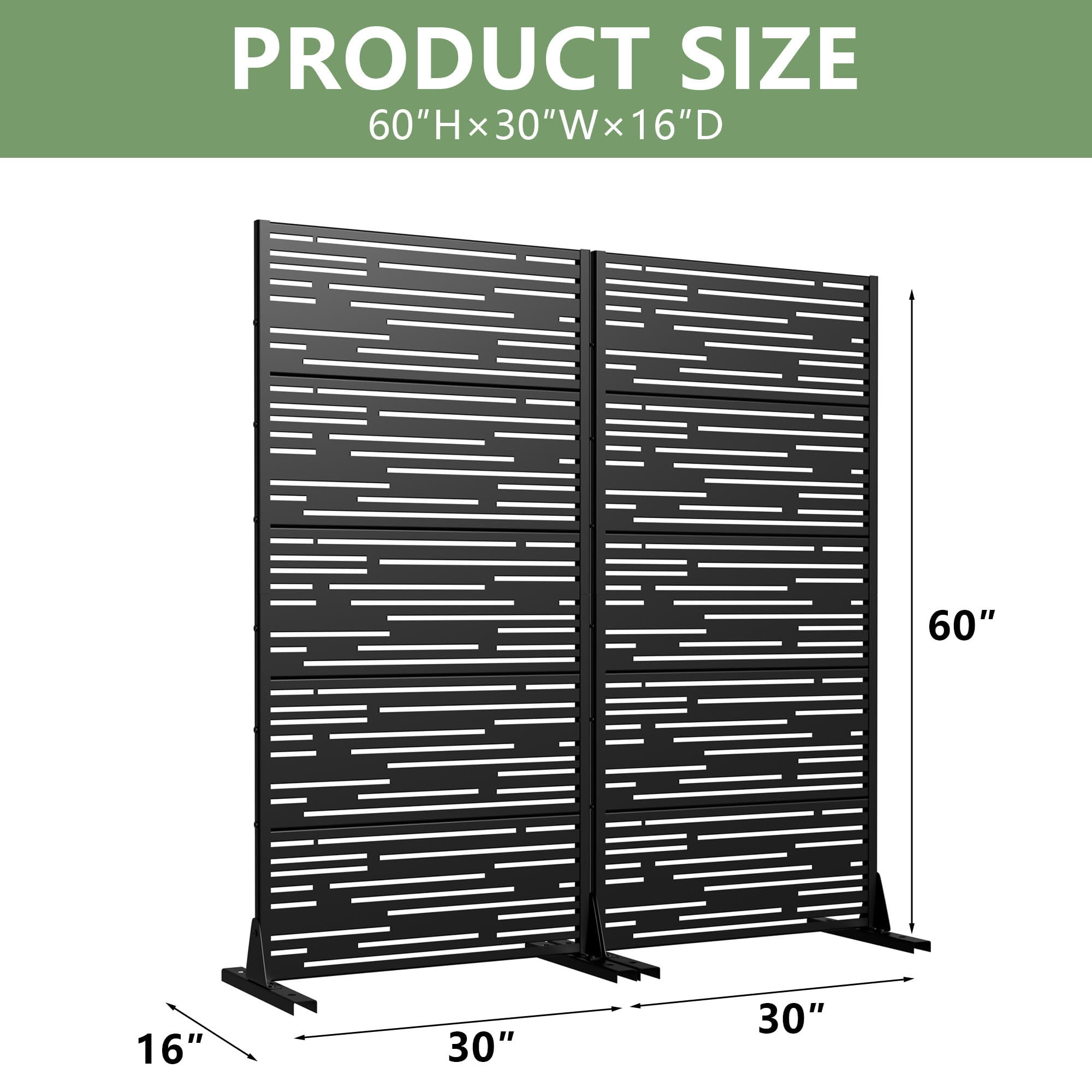 MAYEERTY 2-Piece Outdoor Metal Privacy Screen 5ft Black, 5-Panel Light & Shadow Pattern, Rust-Resistant for Garden