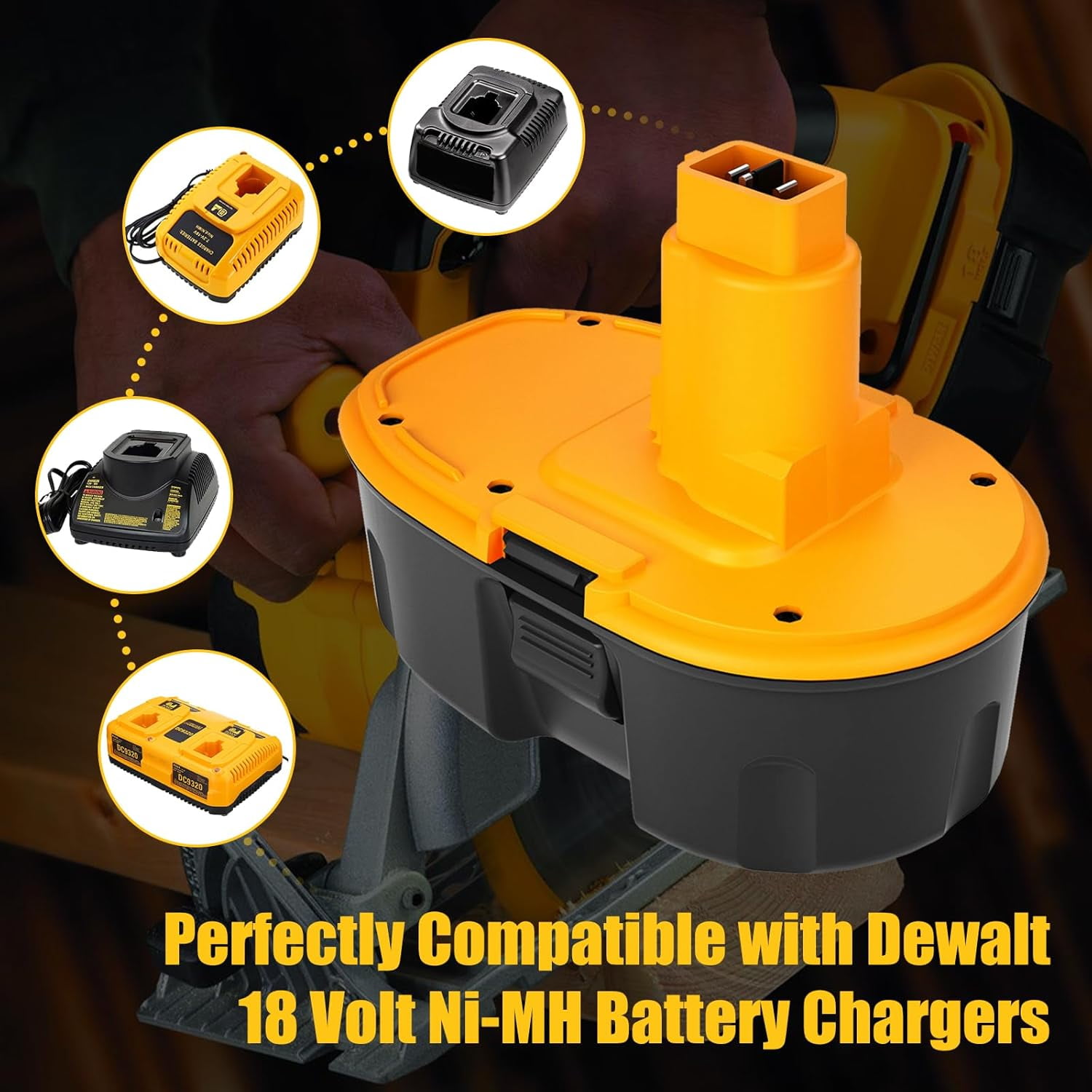 4.5Ah DC9096 Replacement for Dewalt 18 Volts NI-MH Battery DC9098 DC9096 DC9091 DE9057 DW9116 with DC9310 Fast Charger Replacement for DEWALT 7.2V-18V Battery Charger