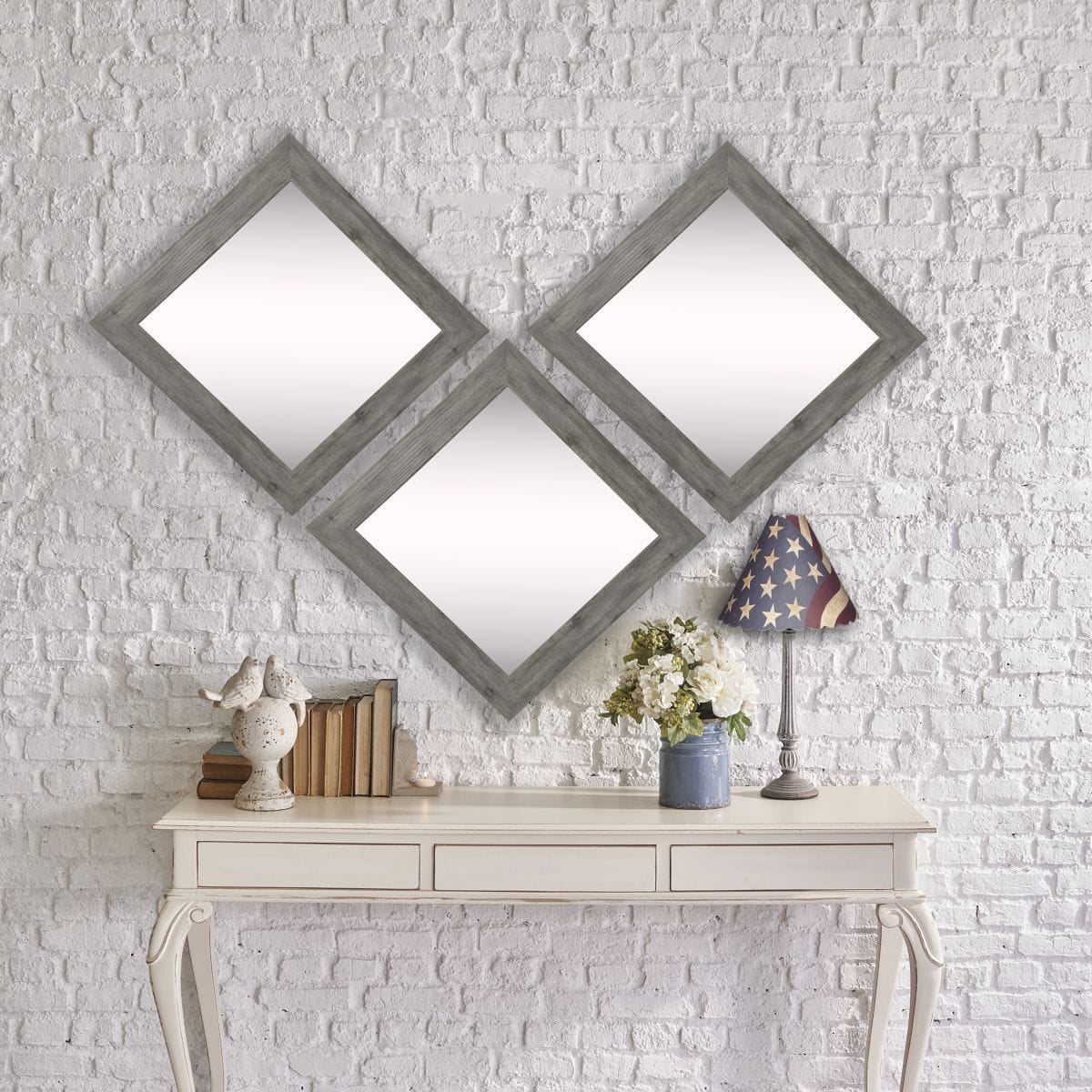 Rayne Brown Barnwood Square Wall Mirror, Set of 4