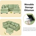thumbnail image 3 of LUCKHAO L-Shaped Chenille Fabric Convertible Sofa Bed and Power Sockets Sectional Sofas with Two Pillows, Green/Orange, 3 of 8