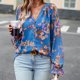thumbnail image 3 of Camisa Blusas con estampado floral Tops Blusas casuales elegantes para mujer Traje de vacaciones de gasa Ygjytge Azul T L para Mujer, 3 of 6
