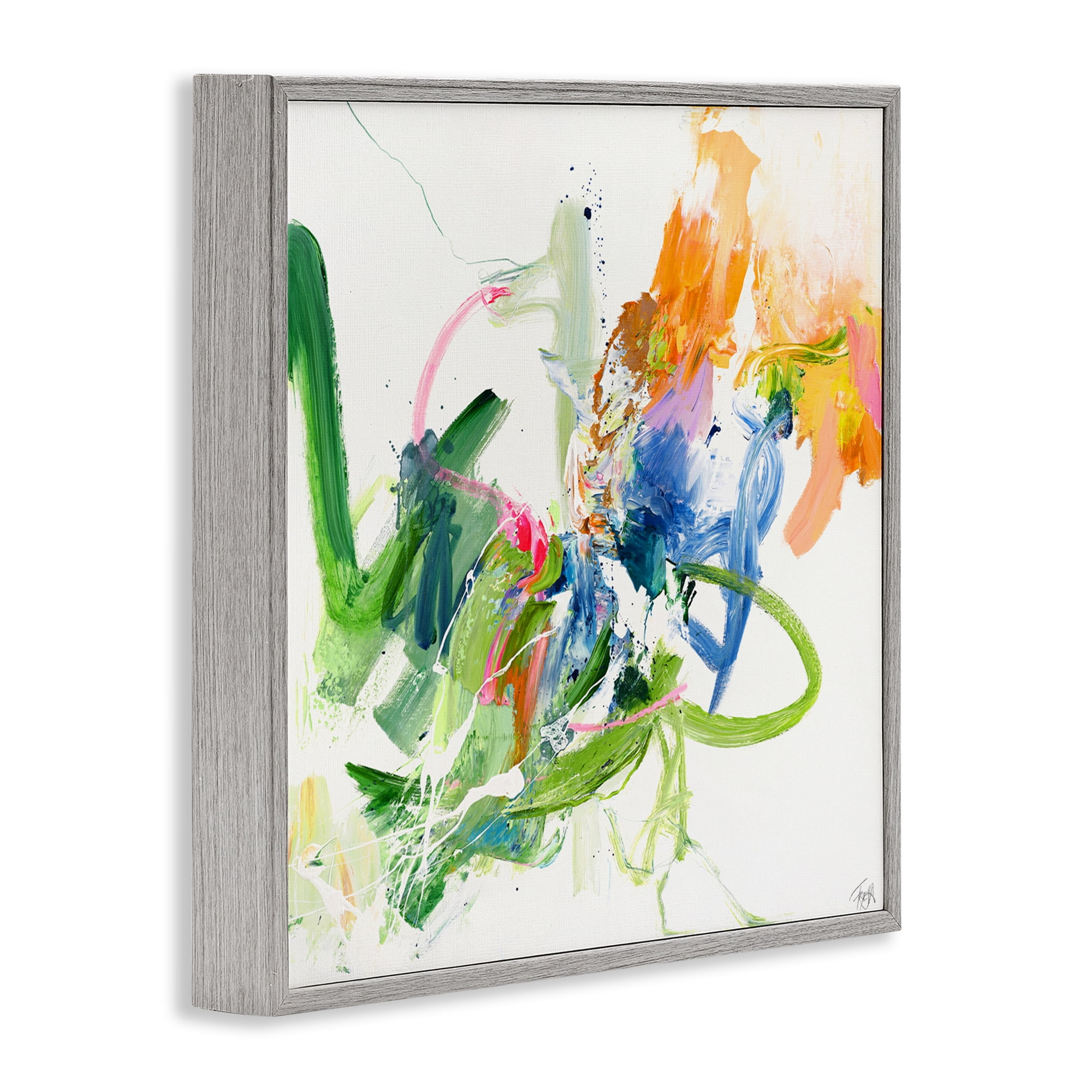 Confident Green Abstraction Gray Framed Giclee Art, design by Design Fabrikken