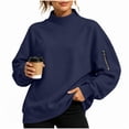 thumbnail image 2 of Mifsaly Womens Mock Neck Sweatshirt Oversized Drop Shoulder Pullover Sweatshirts with Sleeve Zipper Pocket Navy,L, 2 of 7