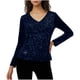 thumbnail image 2 of Karight Women's Sparkly Velvet Shirts, Long Sleeve V-Neck Slim Fit Sequin Tees Casual Party Fashion Outfits, 2 of 5