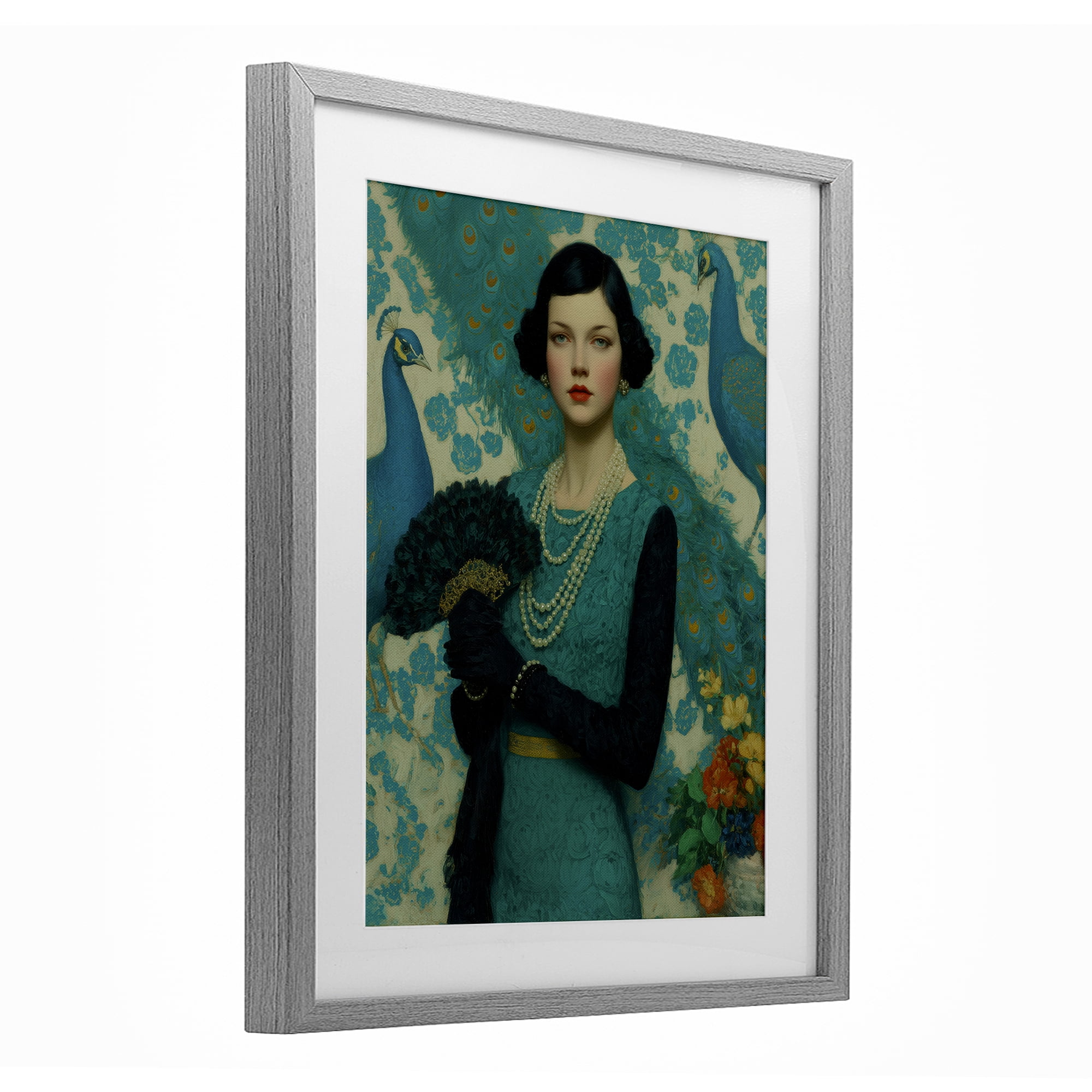Stupell Industries Vintage Peacock Poise Gray Framed Print Under Glass, design by A Barefoot Stylist
