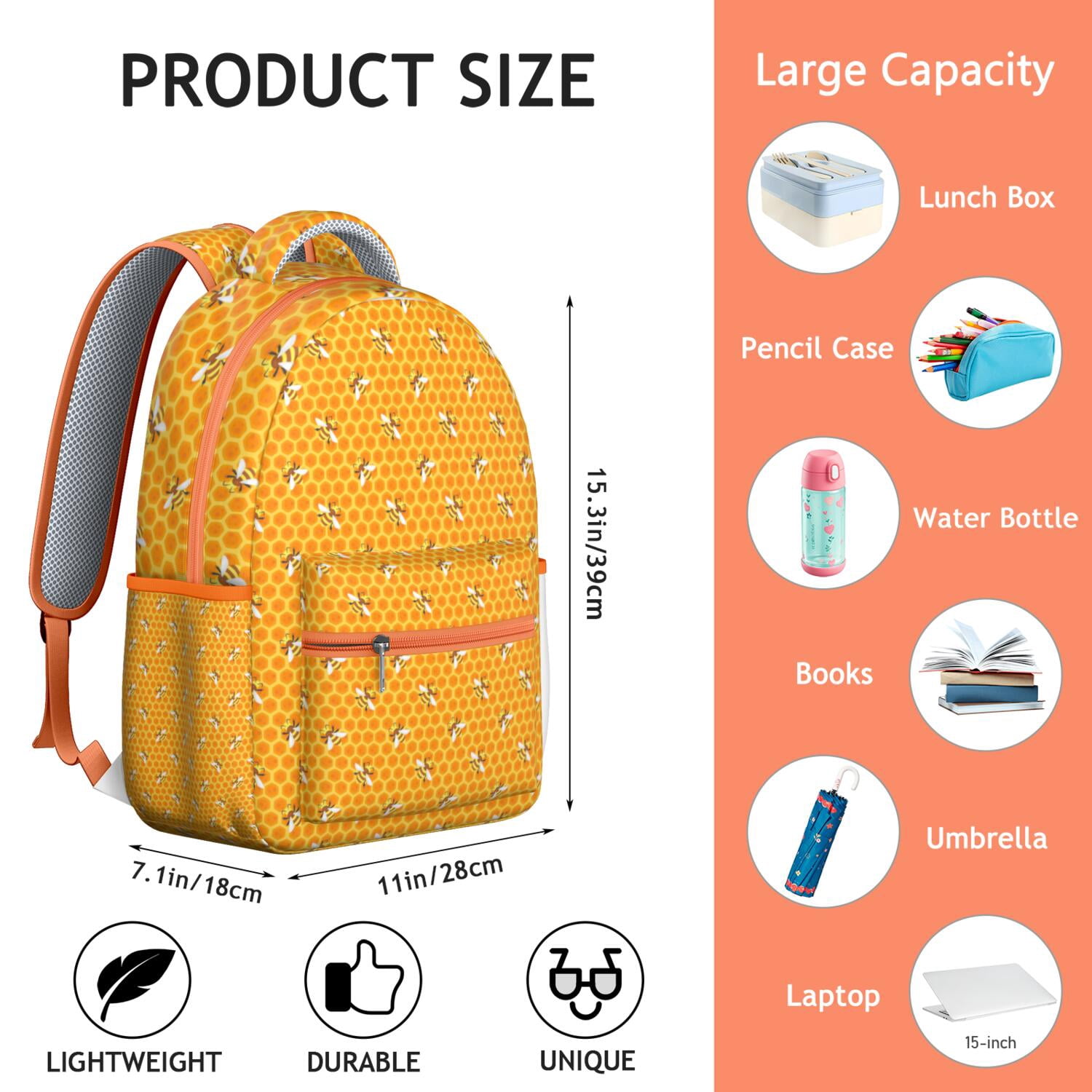 Bees & Garden Backpack&nbsp;- Artistic Floral Bag for Teachers & Students, Reinforced Stitching, Side Pocket for Umbrella or Water Bottle