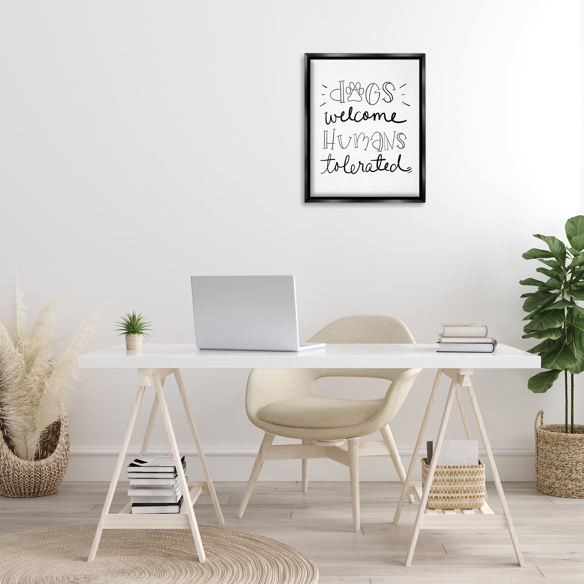 Stupell Industries Dogs Welcome Humans Tolerated Typography Painting Black Floater Framed Canvas Art Print Wall Art, 17 x 21