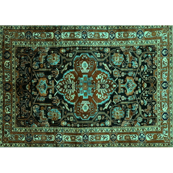 Ahgly Company Indoor Rectangle Persian Turquoise Blue Traditional Area Rugs, 7' x 9'