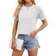 thumbnail image 3 of NFTOEIULA Women Classic Elegance Lace Shoulder Sophisticated Short Sleeve Top, 3 of 7