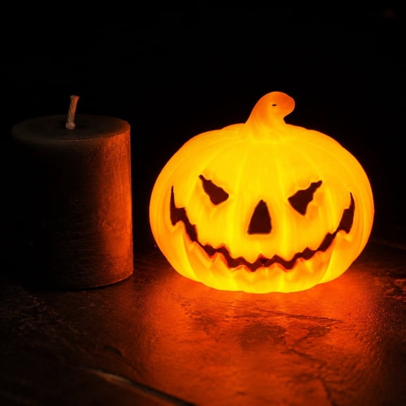 UALSRZL Halloween Decoration, Light Up Pumpkin Statue Battery Operated, LED Plastic Pumpkin Night Light for Indoor Fireplace Table Party Home Decor