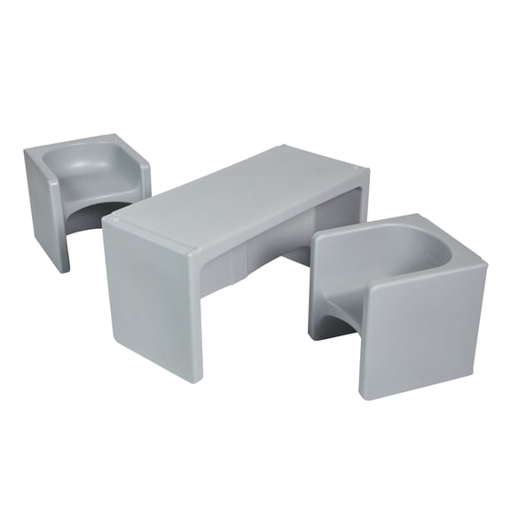 ECR4Kids Tri-Me Table and Cube Chair Play Set, Multipurpose Furniture, Light Grey, 3-Piece