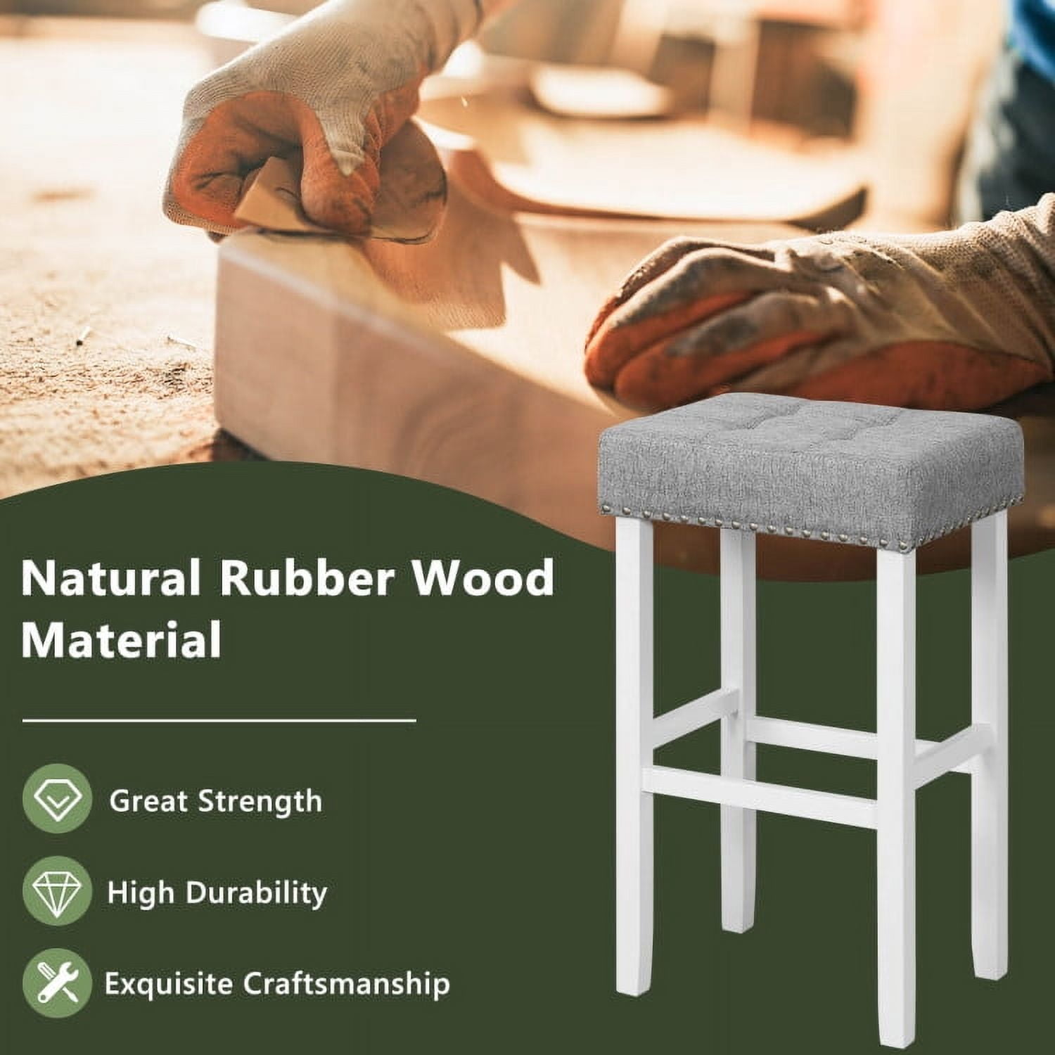 Demi Bonn 29" 2 Pieces Counter Height Bar Stools with Sponge Padded Cushion, Modern Dining Chair, Gray