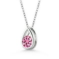 thumbnail image 2 of Gem Stone King 925 Sterling Silver Pink Moissanite Teardrop Pendant Necklace for Women (0.50 Cttw, Gemstone Birthstone, Round 5MM, with 18 inch Silver Chain), 2 of 4