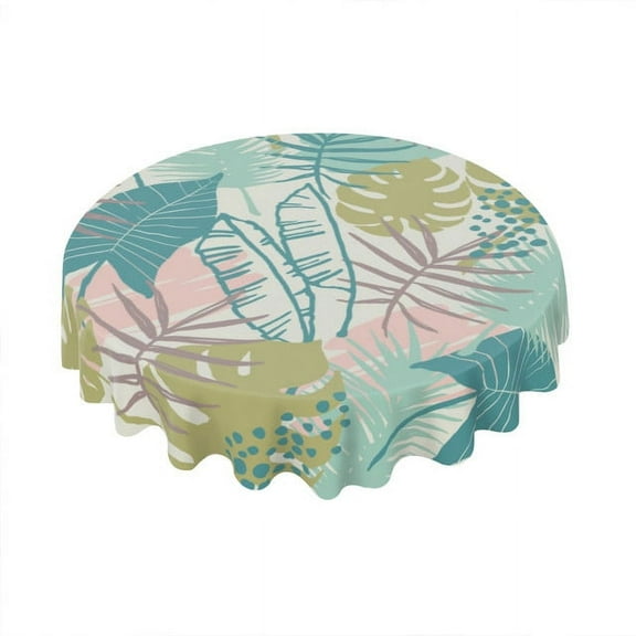 Eveokoki Round Vinyl Tablecloth 60 inch Tropical Plants Tablecloth Waterproof Oilproof Tablecloth Wipeable Tablecloth Decorative Table Cover Picnic Tablecloth
