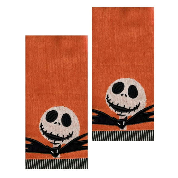 Halloween Towels Orange Velour Skeleton Head, 2 Piece, SeasonsEasy
